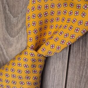 POLO RAPH LAUREN Italy Gold‎ White Pink Floral Hand Made Mens Silk Tie